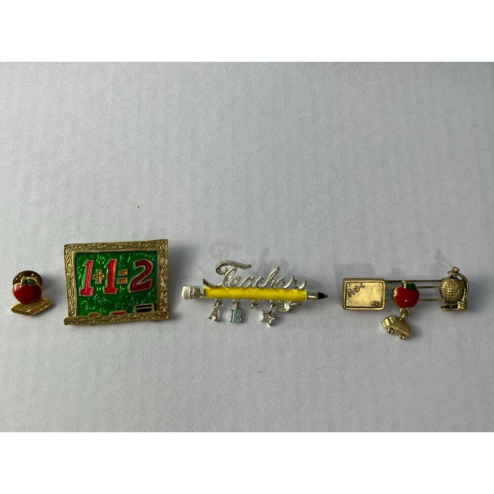 VTG Teacher Brooch Pin Lot of 4 Apple ABC Chalkboard School